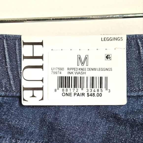 🟢3/$19🟢 HUE Jeggings Jean Leggings Distressed  Blue Size M - Picture 6 of 10
